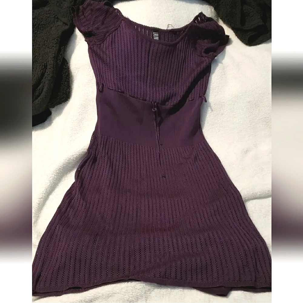 Laundry by Shelli Segal Vintage Women Purple Knit Casual Dress Sz M w/Full Slip